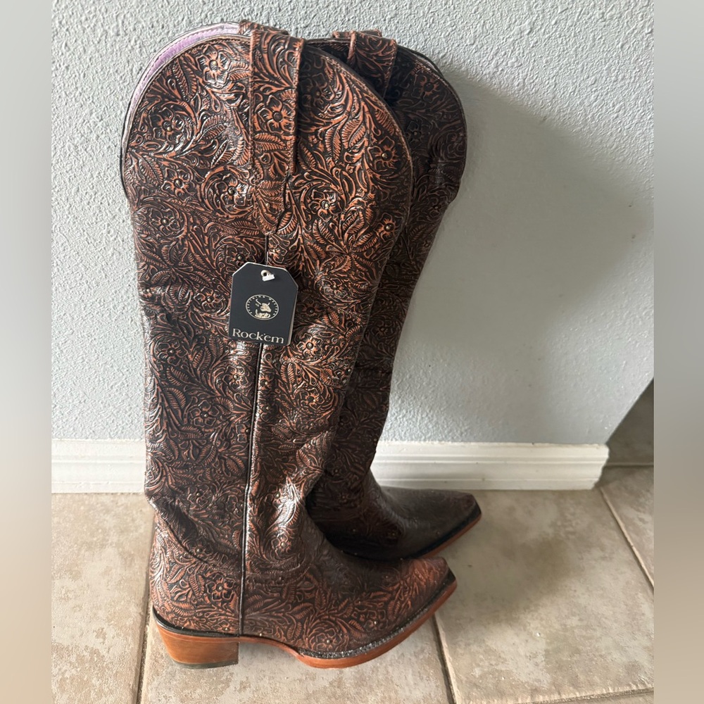 Rockem Women's Embossed Over the Knee Boots - Brown
